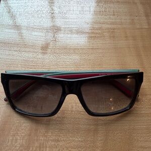 Gucci Black Sunglasses with Red and Green Accents